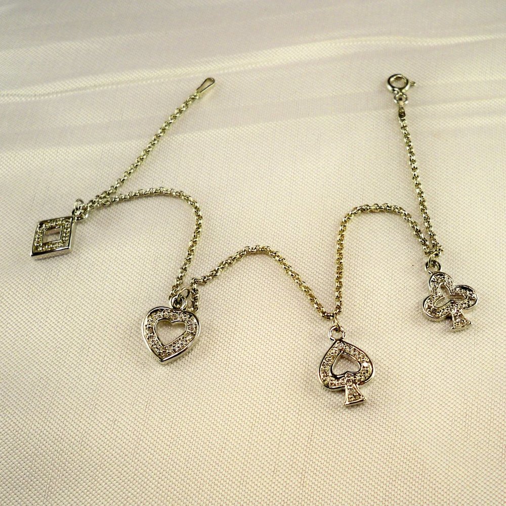 NEW Card Suit Charms Cubic Zirconias Silver Designer Bracelet